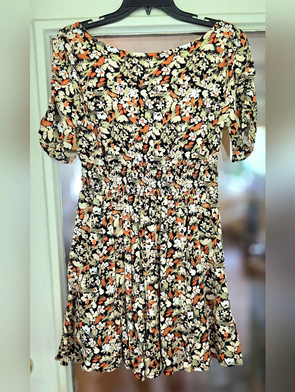 New Free People Forget Me Not Charcoal Combo Floral Mini Dress Sz 4 Small Tie - Picture 2 of 6